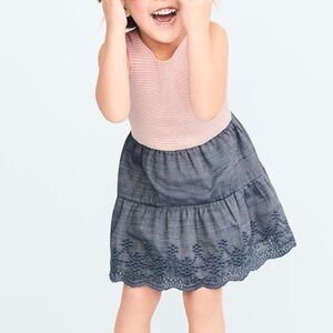 GAP Toddler Girl Sleeveless Blue Eyelet Ribbes Dress Size 4T Cotton